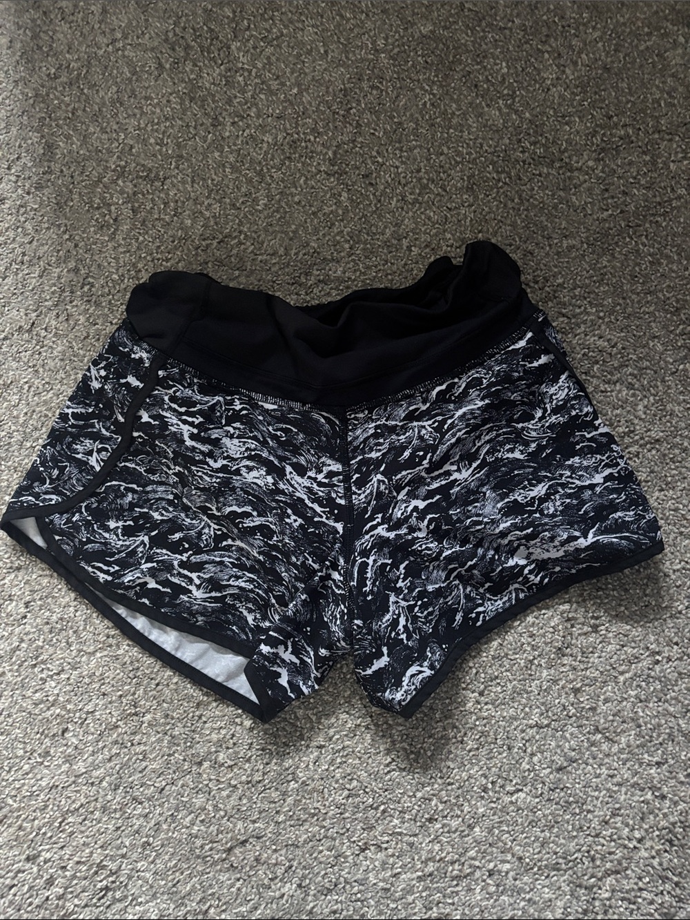 lululemon athletica Black and White Marble-Print Athletic Shorts - Picture 1 of 3